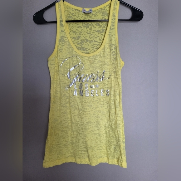 Guess Bright Yellow Tank Top with Silver Accents, Size Medium - Picture 1 of 4